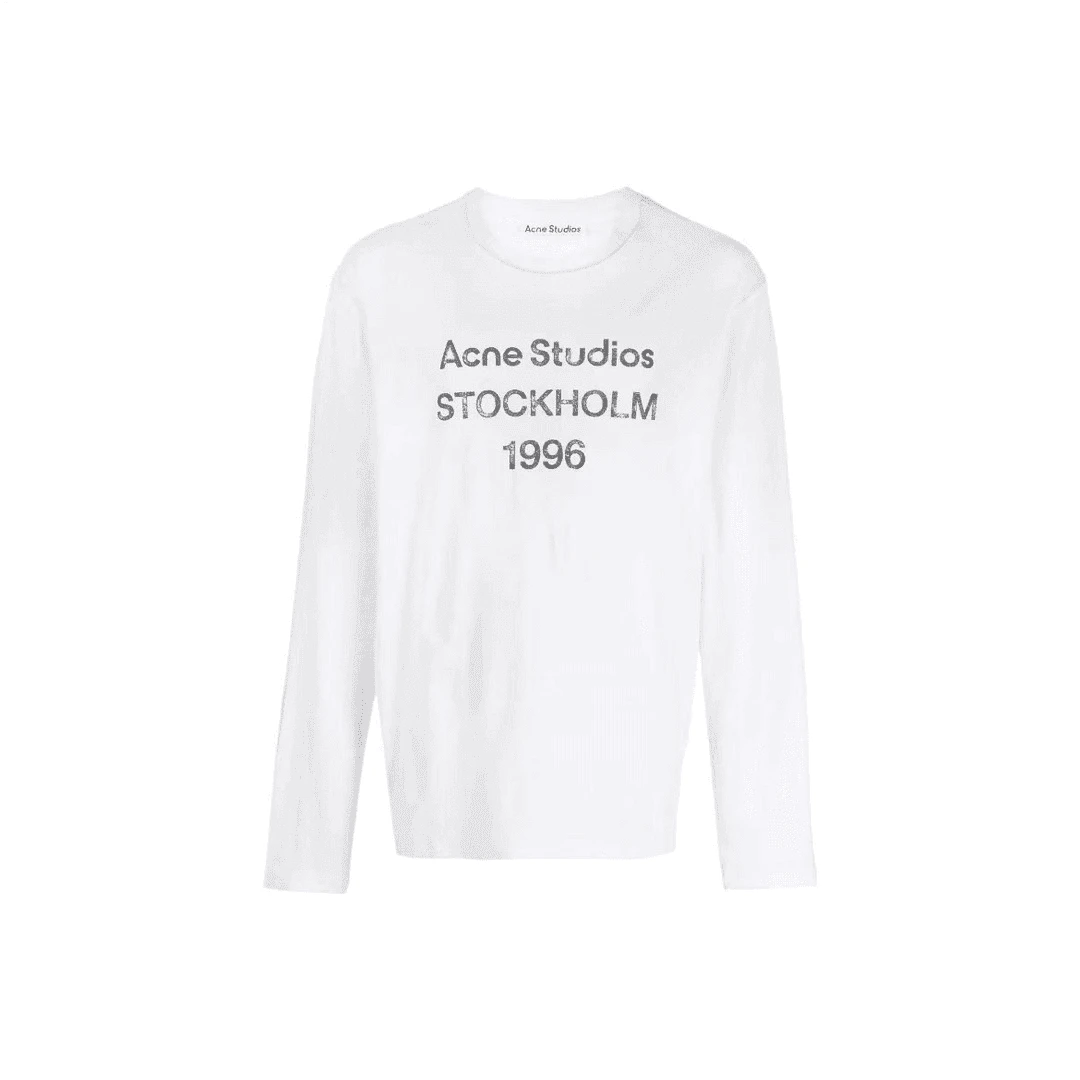 Acne Studios  字母logo做旧印花圆领套头长袖 白色 JC