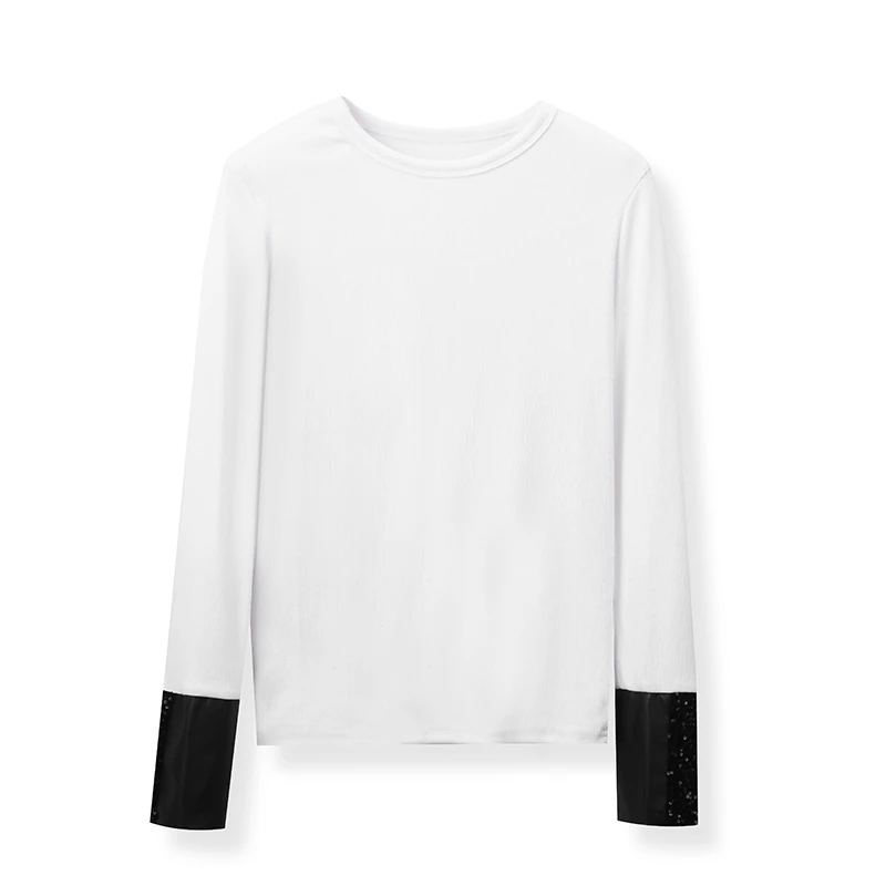 A F2667 新中式拼接重工亮片人棉长袖打底上衣XR