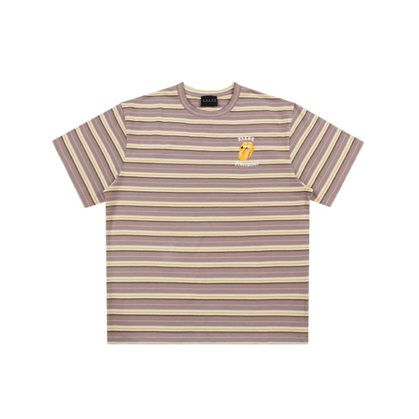 False perception血牙涂鸦条纹圆领短袖T恤