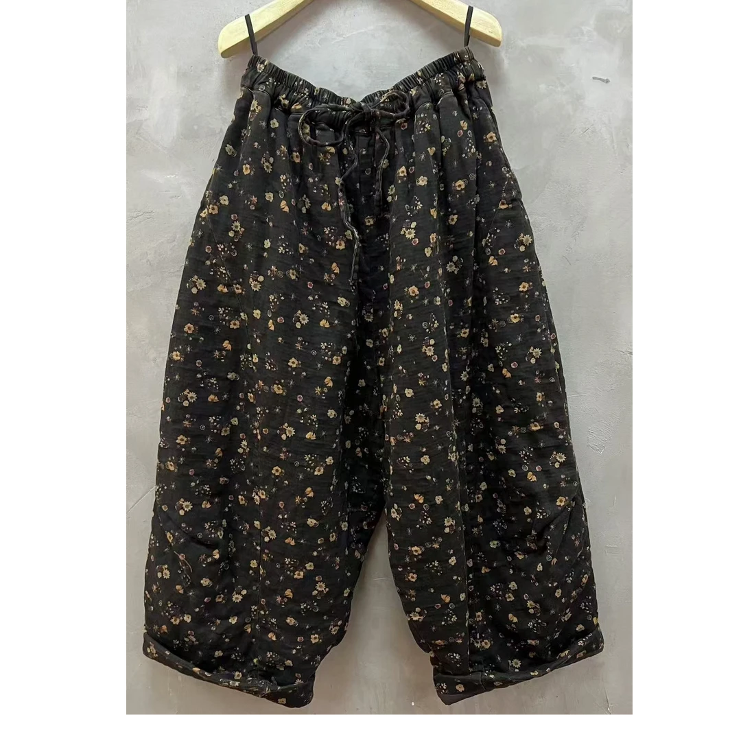 小红分享-古蘭木-全松紧带抽绳做旧花色棉裤6793