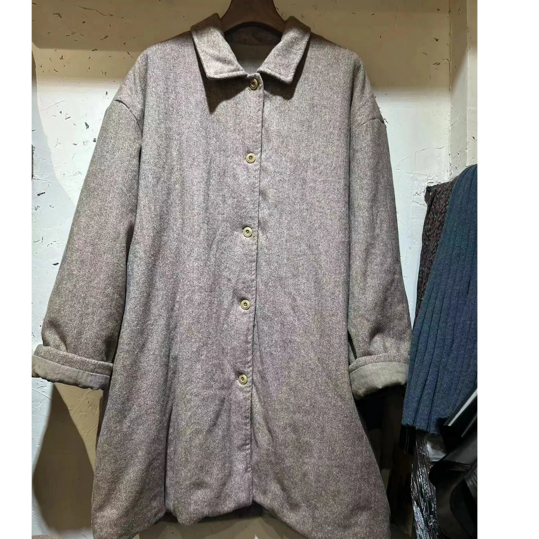 小红分享-衣路-冬款开衫翻领中长款休闲棉服38230