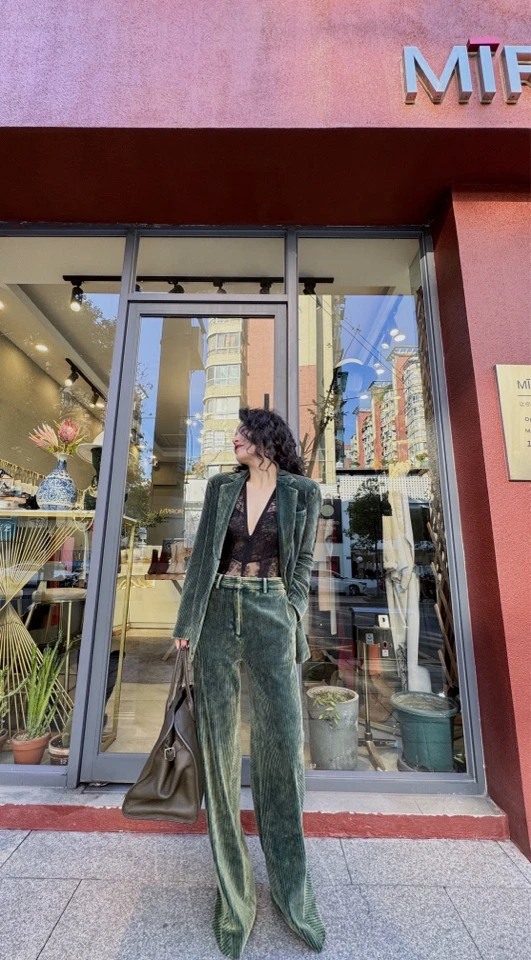 MIRROR （涛姐精选）绅士风度复古绿丝绒阔腿裤时尚休闲百搭