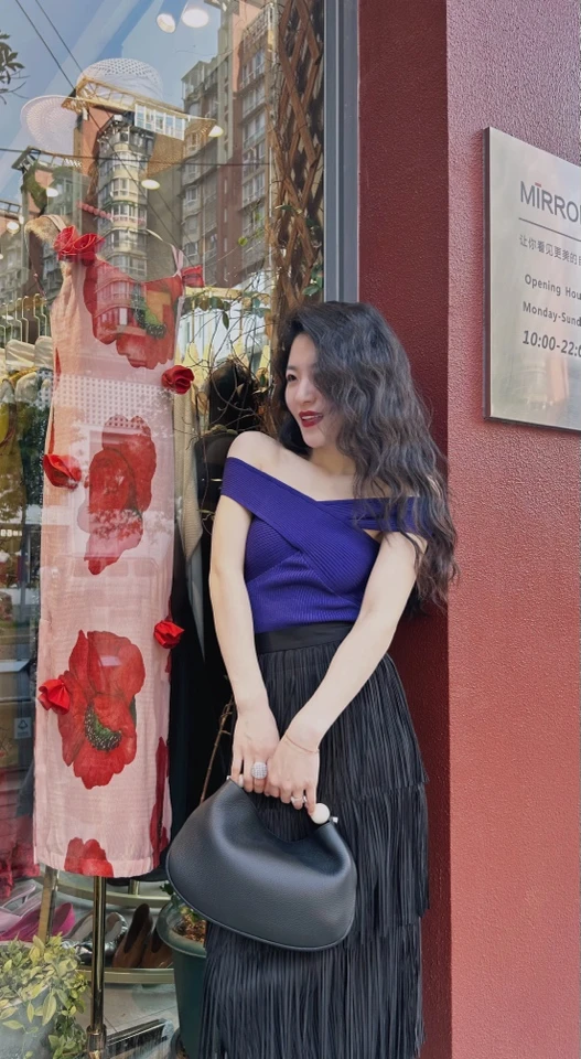 MIRROR （涛姐专属）紫色梦幻交叉一字肩上衣