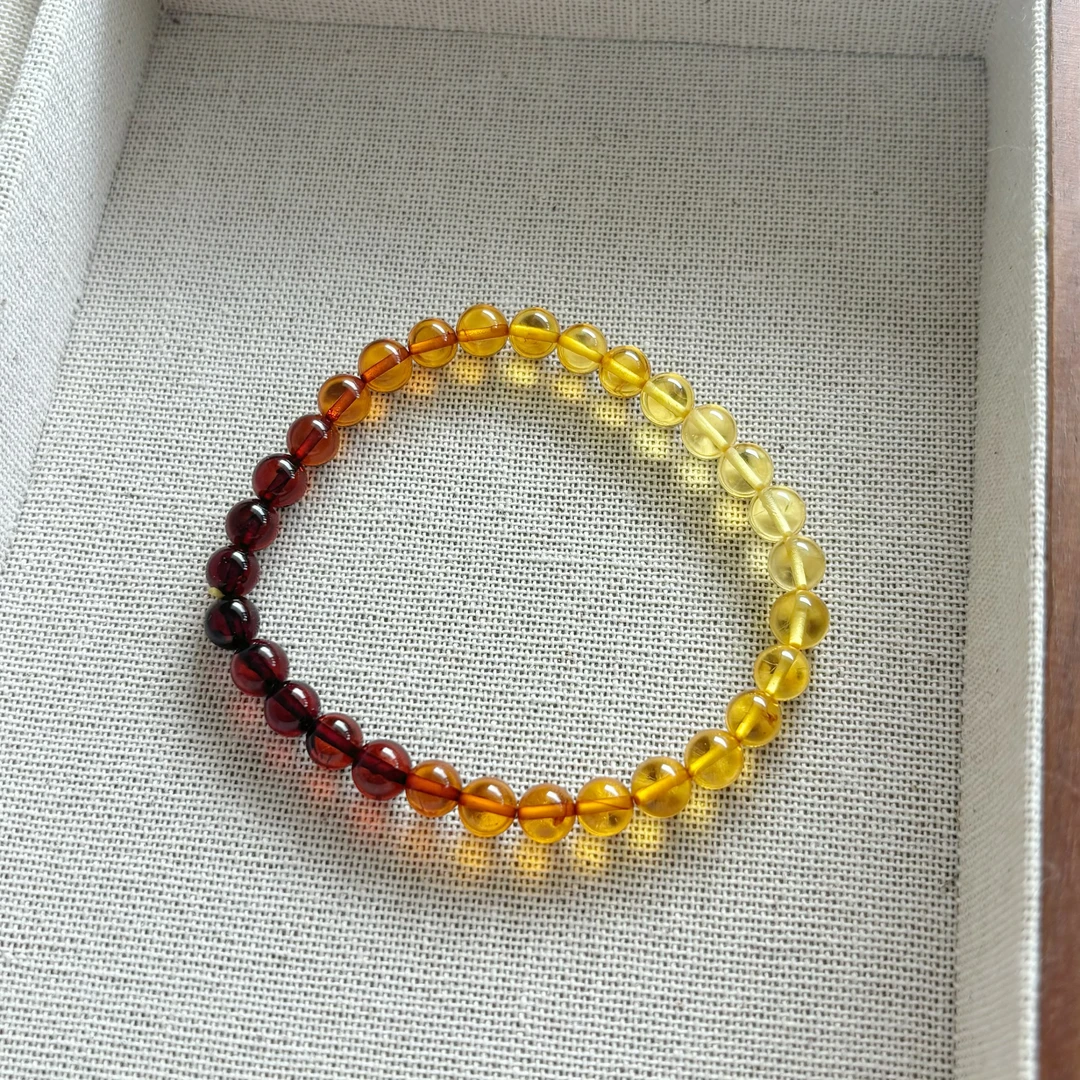 天然彩虹渐变血珀金珀6mm顺色琥珀蜜蜡手串女