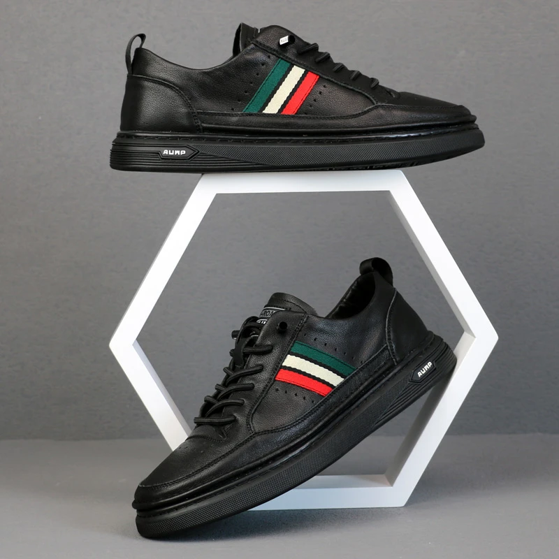 头层牛皮男士潮鞋真皮透气单鞋厚底软皮软底免系带运动休闲板鞋男