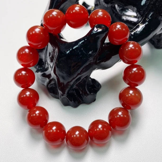 B06宝石级卡12mm天然鸽血冰红玛瑙玉石手串男女情侣礼物简约百搭