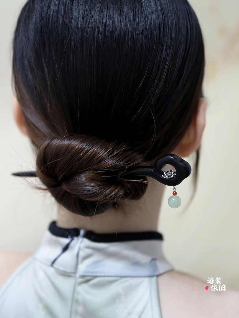 原创【碧水清莲】新中式黑檀木发簪盘发日常百搭高级感旗袍古风女