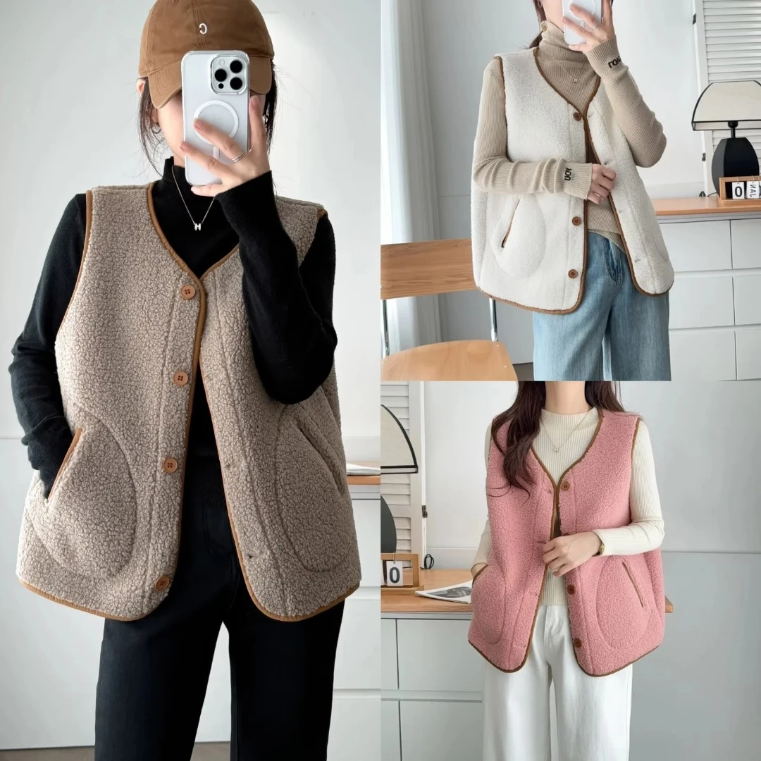 110-210斤大码女装 胖mm秋冬颗粒绒加厚撞色休闲保暖马甲百搭马夹