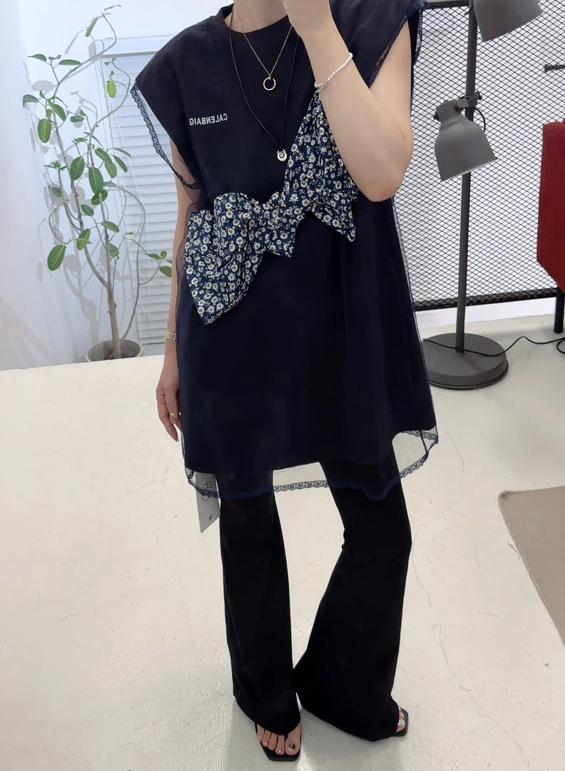 和设计师品牌重工蝴蝶结蓝色T裙上衣