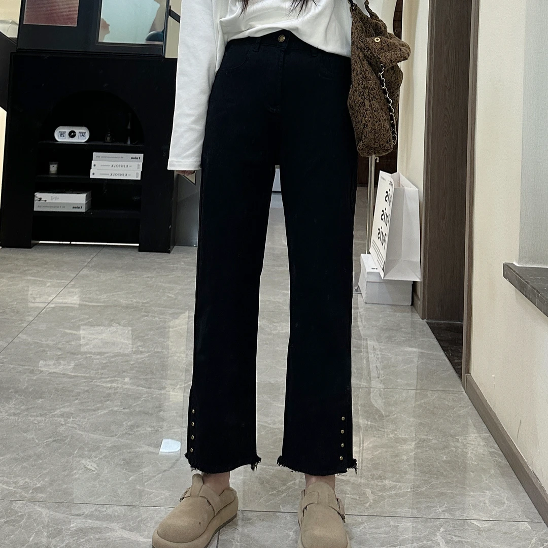 【清仓抢购】超模烟管 磨毛弹力显瘦高腰黑色烟管裤牛仔裤女