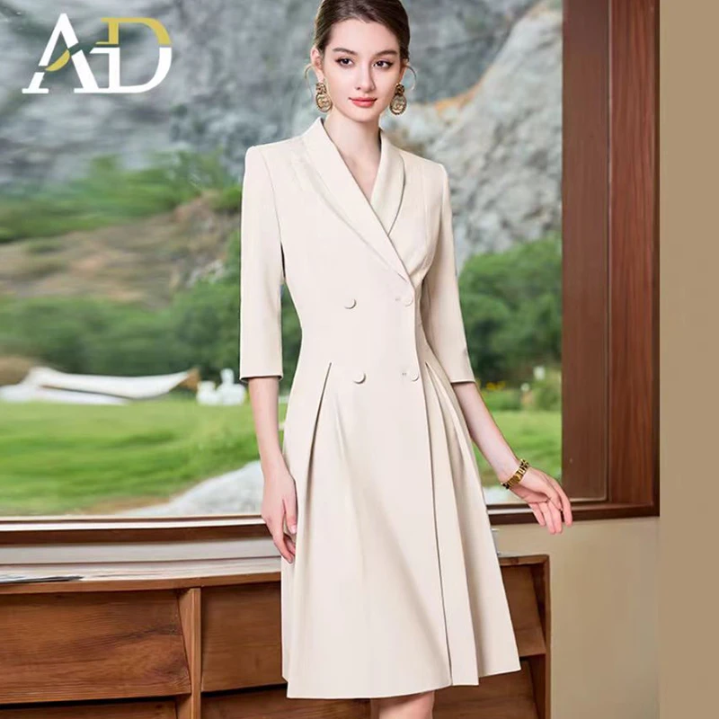 【恩妮】2025夏季高端米白职业西装裙女艺考上镜演讲比赛收腰连衣裙