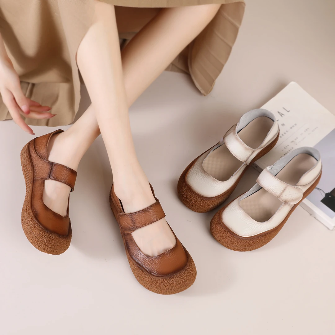 2024年夏季新款圆头复古软底厚底休闲时尚平底浅口舒适妈妈鞋