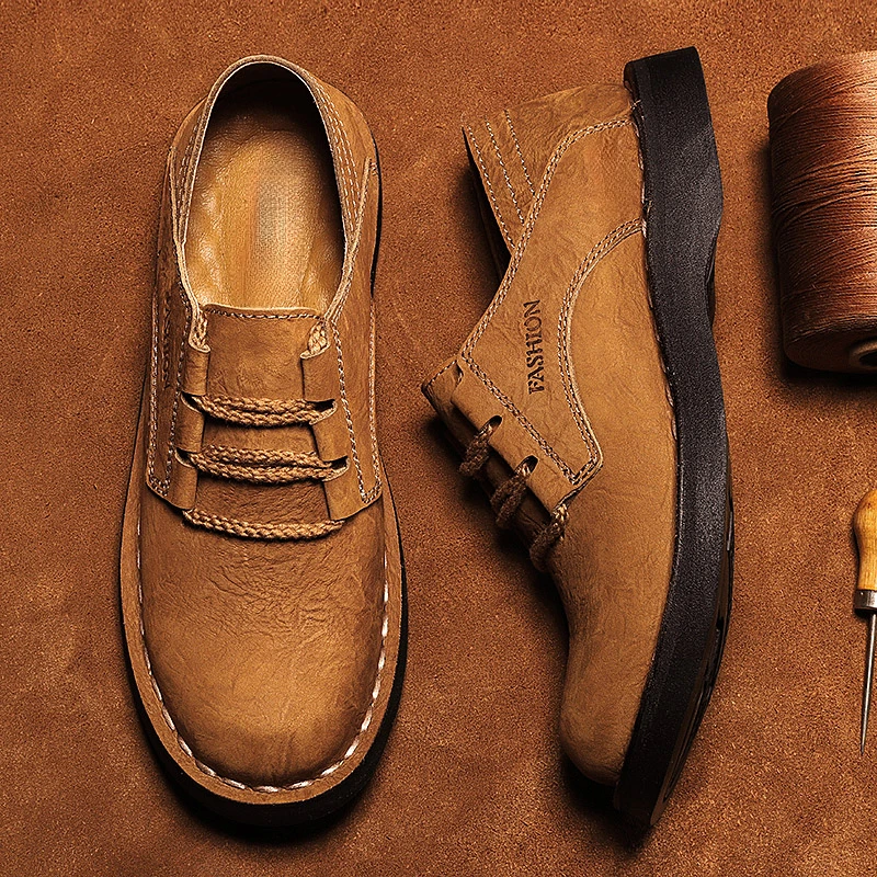 德国城市骆驼高端春秋真皮大头皮鞋男透气低帮工装鞋户外休闲鞋马
