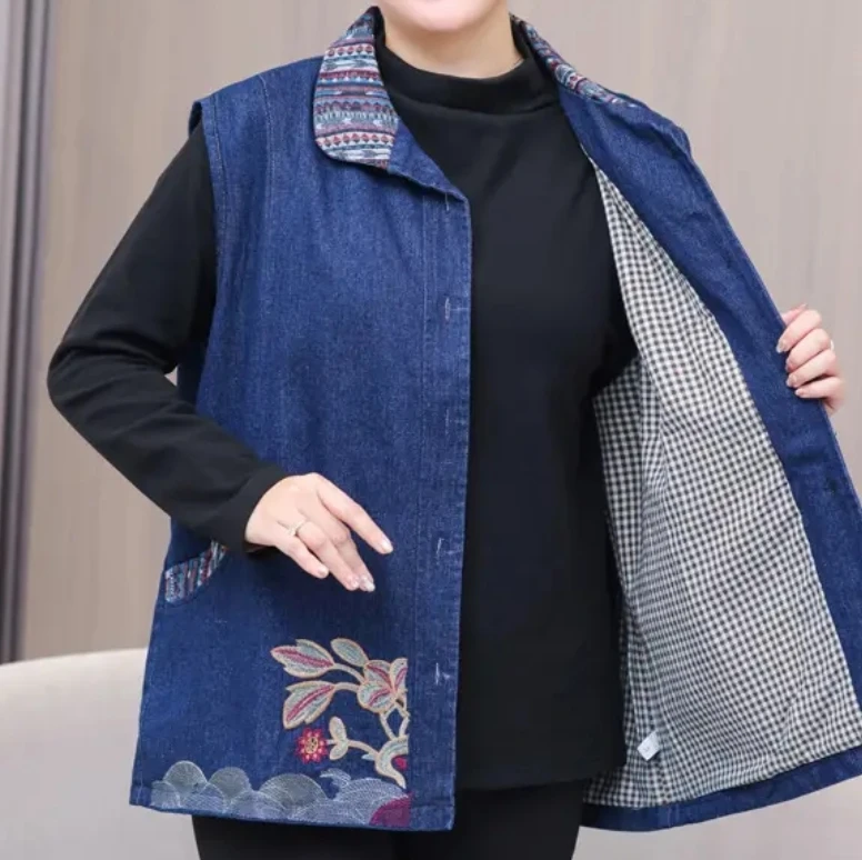 加大加肥妈蓝色牛仔马甲有单有加绒妈妈装686