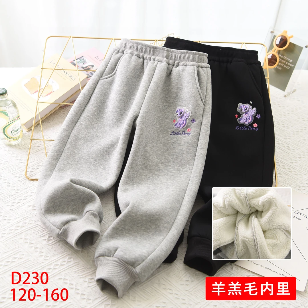 女童加绒加厚棉裤 儿童冬季紫悦亮灯中大童纯色羊羔绒卫裤D230