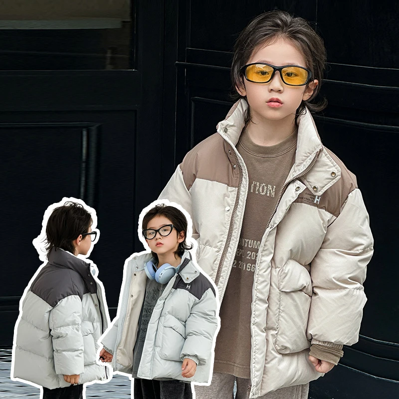 【呦奇】2024新款拼接童装羽绒服加厚保暖白鸭绒羽绒服U226021