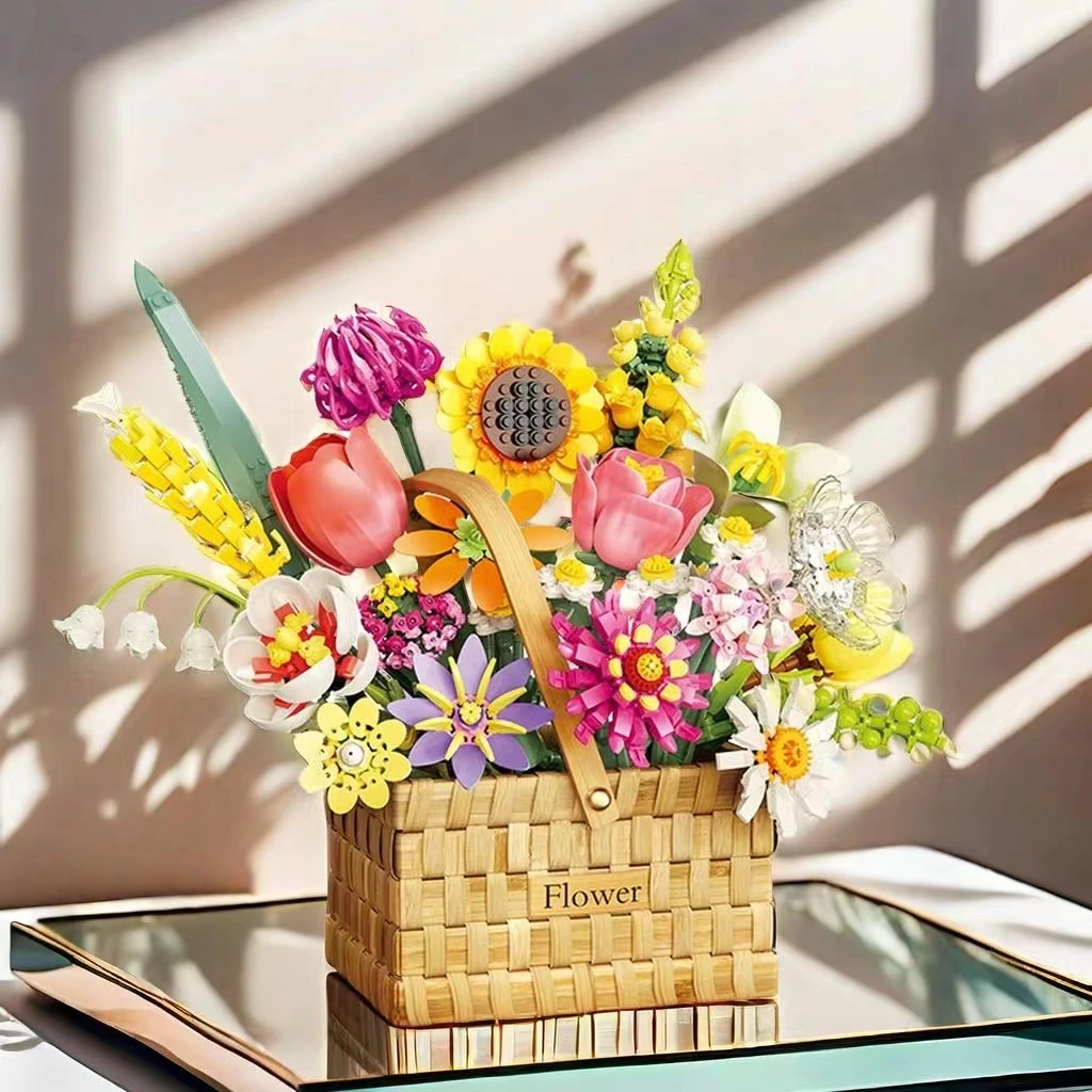 费米永生花馥郁积木花朵花篮拼装玩具治愈花束情人节生日礼物