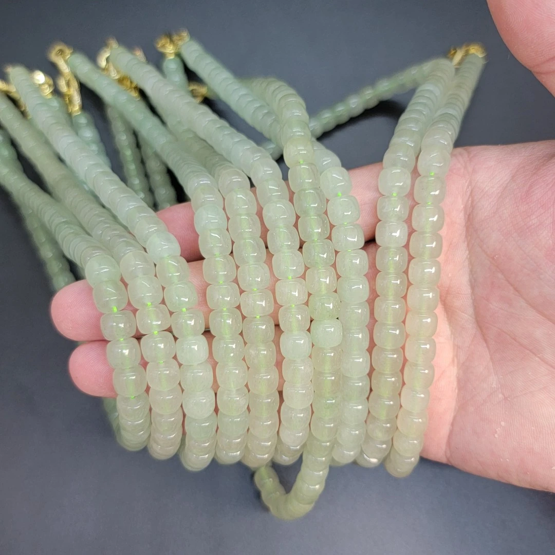 晴水项链女款8m湖水绿脖颈链玉珠老型直切玉石项链锁骨链广恒玉业