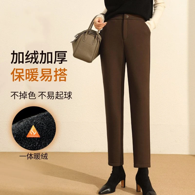 梦阿雅品牌女裤加绒加厚冬季新款直筒烟管裤九分奥利一体绒保暖