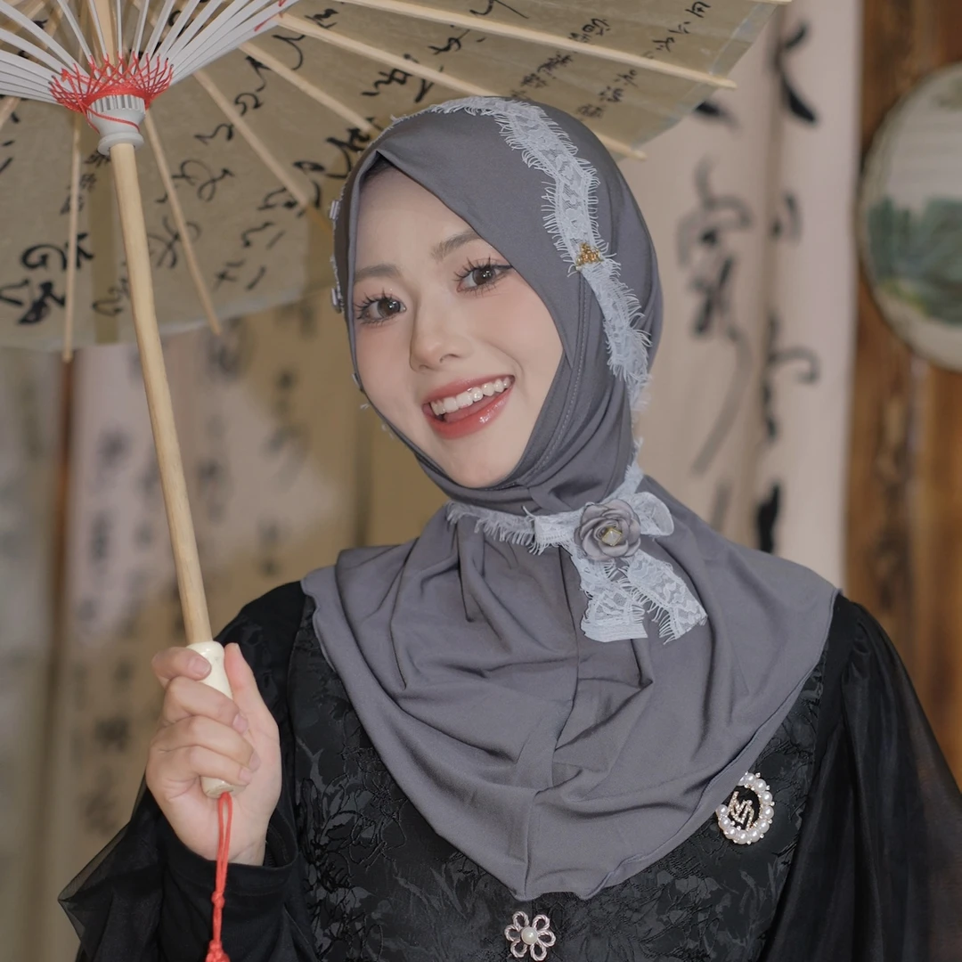 璐卡妮【梦蕾】蕾丝绑带方便套头纱巾