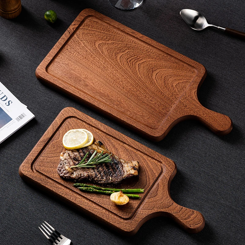 木质牛排盘西餐盘乌檀木长方形实木披萨板托盘木制餐盘牛扒木盘子