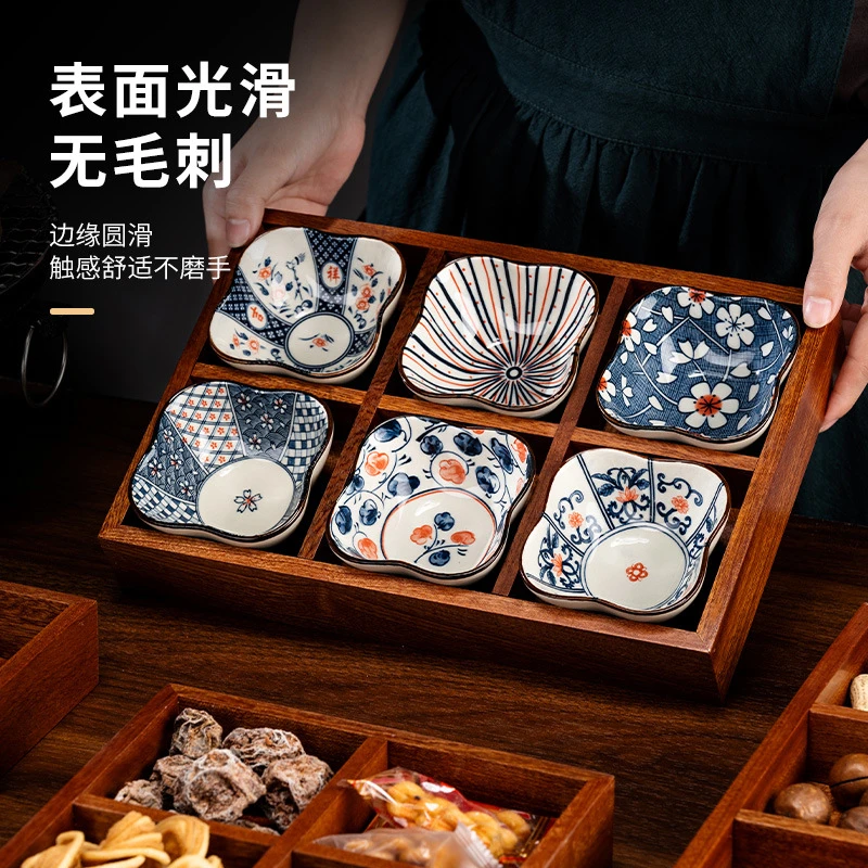 新中式木质茶点盘禅意坚果盘精致陶瓷日式干果盒点心碟茶室水果盘