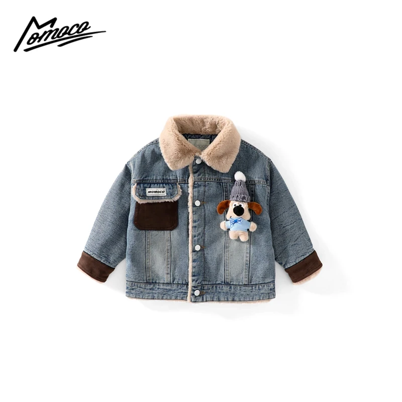 MOMOCO/玛米玛卡冬季新款时尚加绒卡通加厚保暖牛仔棉服