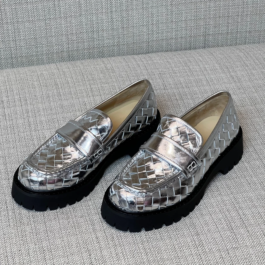 Conny Rui    头层牛皮编织防滑厚底增高5厘米经典厚底乐福鞋