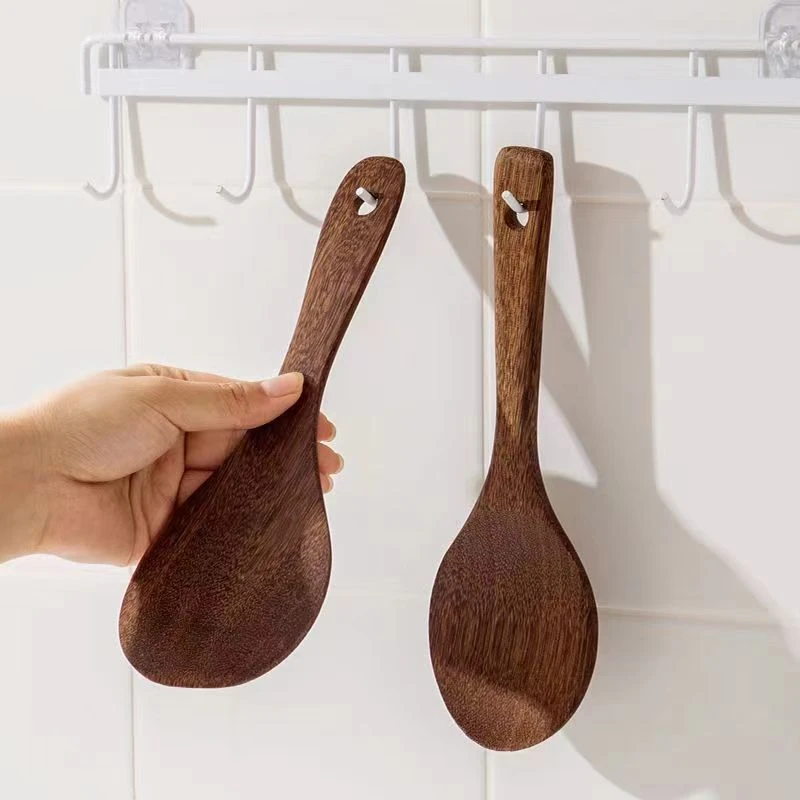 【品木轩】实木饭勺22*7.8一体设计耐高温圆形细腻光滑原木木饭勺子