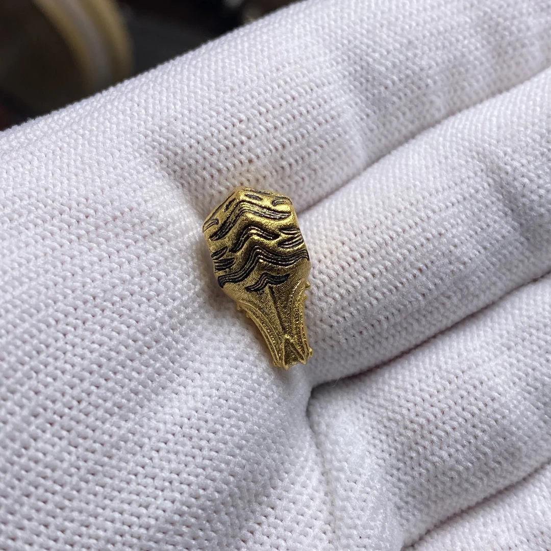 925银银制品 古法银度金 虎皮纹三通 11mm对孔9.5mm 文玩手串配饰