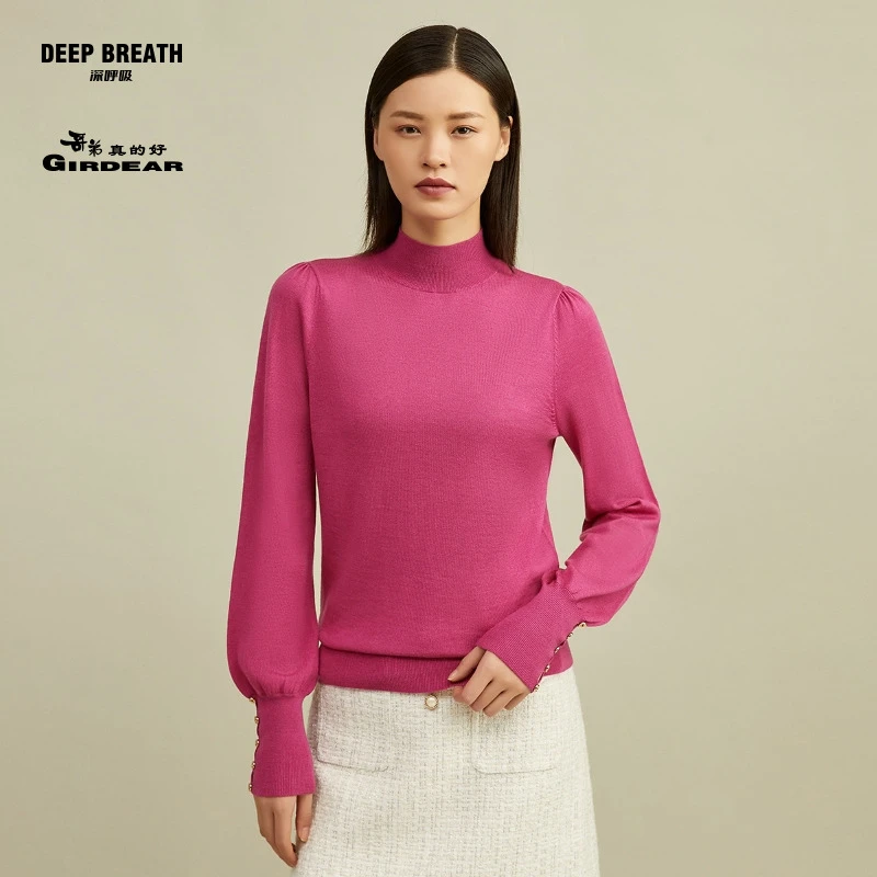 DEEP BREATH深呼吸女装新款时尚羊毛针织衫烟管领泡泡袖A300779-1