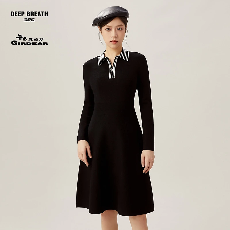 DEEP BREATH深呼吸哥弟真的好POLO领收腰针织连衣裙女A500230