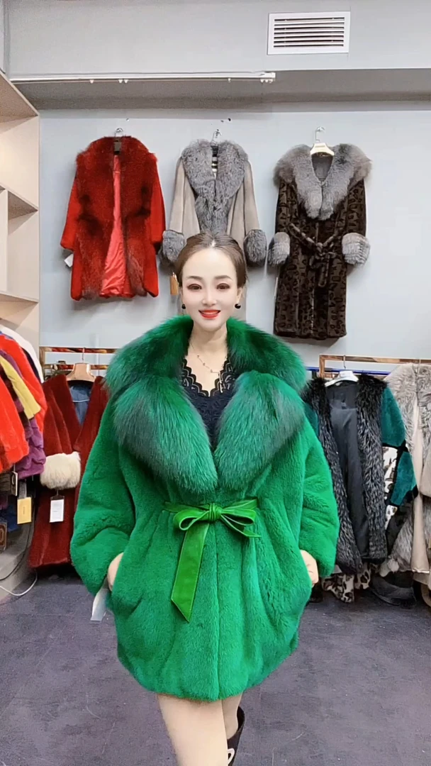 腰带款气质芬兰进口狐狸毛领水貂大衣女整貂洋气貂皮皮草外套宽松