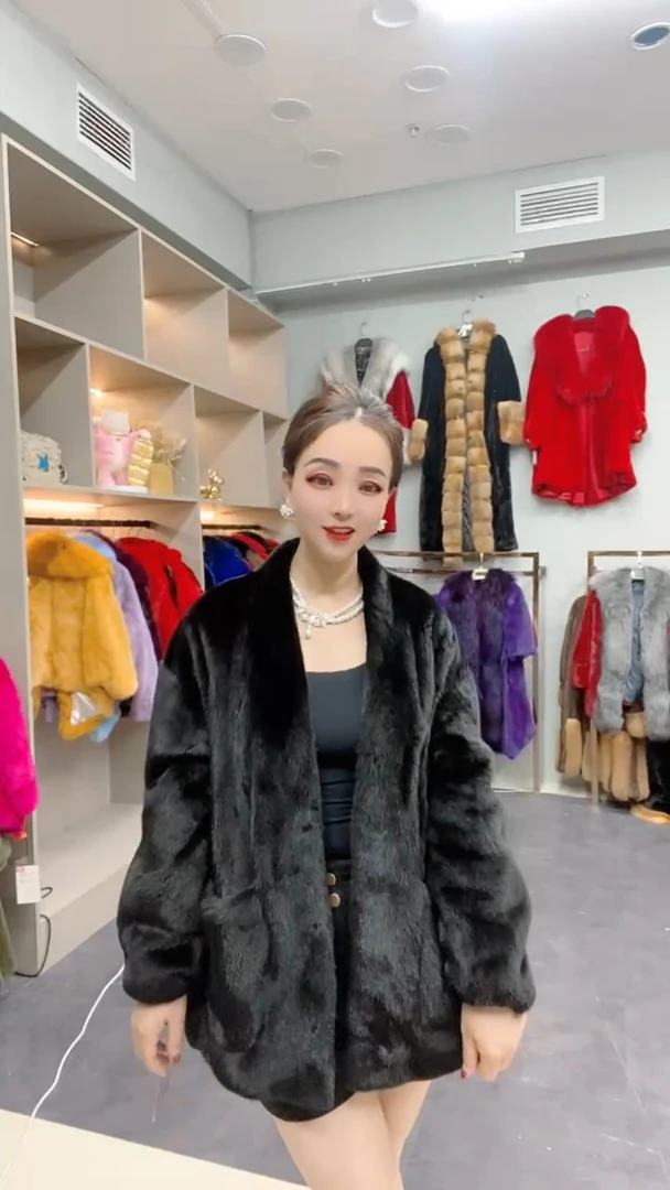 2024真爱貂 进口貂皮大衣女整貂水貂紫标级V领廓形水貂皮草外套