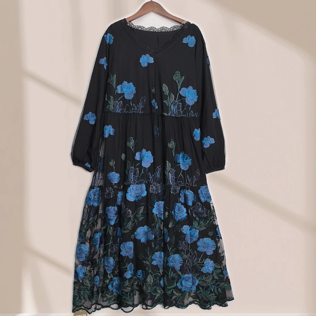 10852时尚复古洋气名媛优雅气质秋季上新轻奢百搭宽松连衣裙