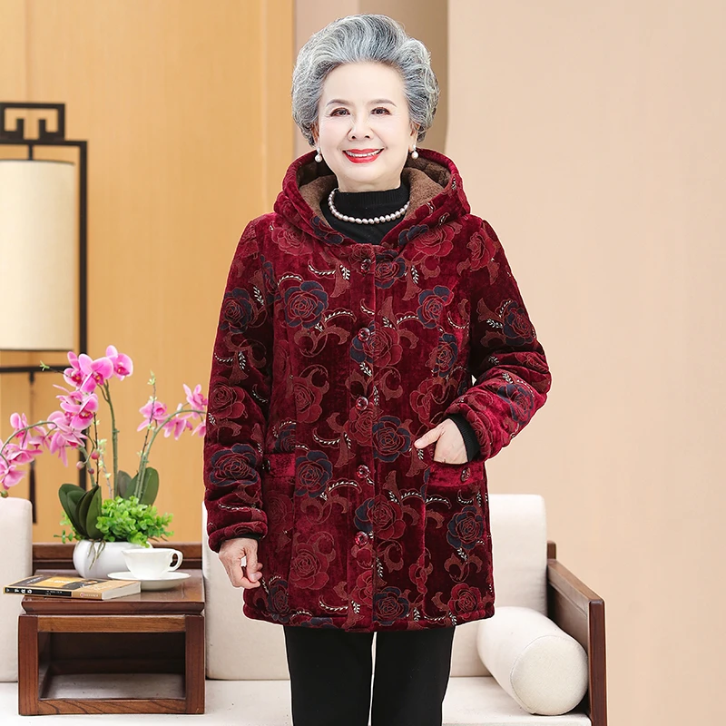 中老年人冬装女棉衣奶奶装加厚棉袄中长款老人妈妈老太太加绒保暖