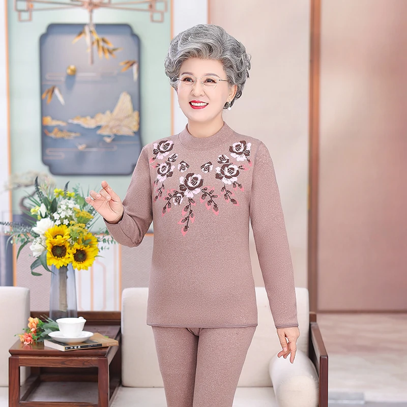 【上衣+裤子】中老年女装套装妈妈装保暖内衣加绒加厚奶奶两件套