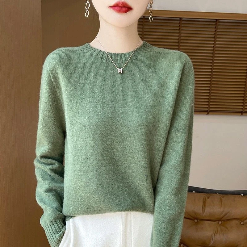 长袖时尚百搭圆领针织打底保暖套头宽松加厚显瘦女士半高领针织衫
