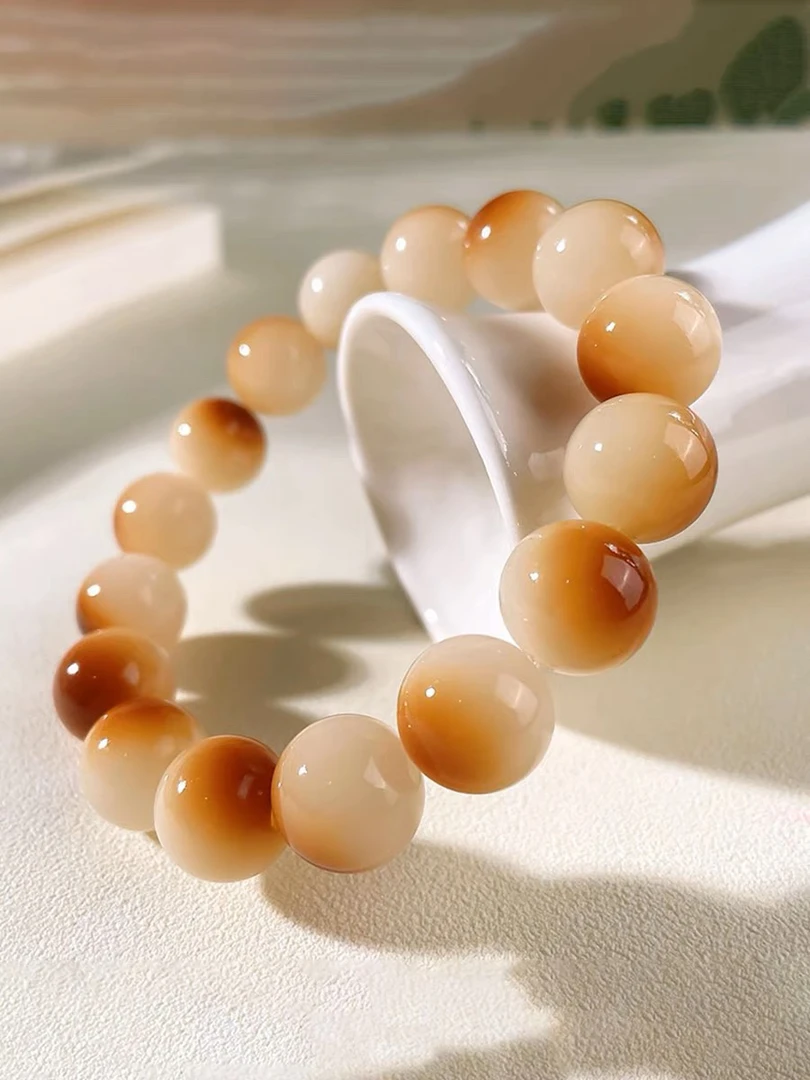 白玉菩提炭烤圆珠手作手串男女同款盘玩手工文玩饰品
