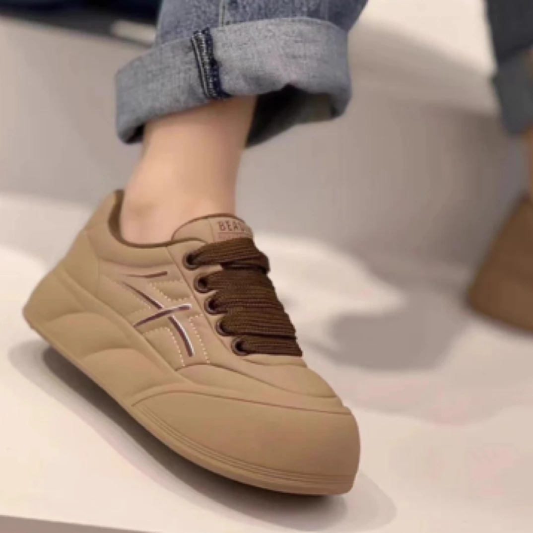 PW00972 真皮春季新款系带 面包鞋显脚小 防滑舒适时尚百搭女士