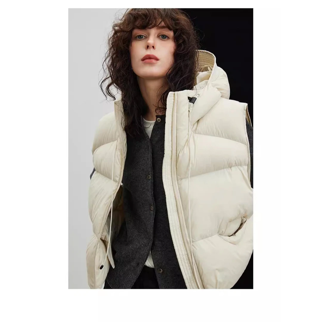 【特卖清仓】泡芙蓬松连帽背心白鹅绒羽绒马甲女轻暖鹅绒小个子羽绒