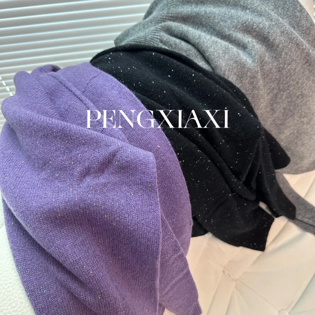 PENGXIAXI韩版羊毛打底衫时尚薄款套头长袖针织紫色ins宽松版