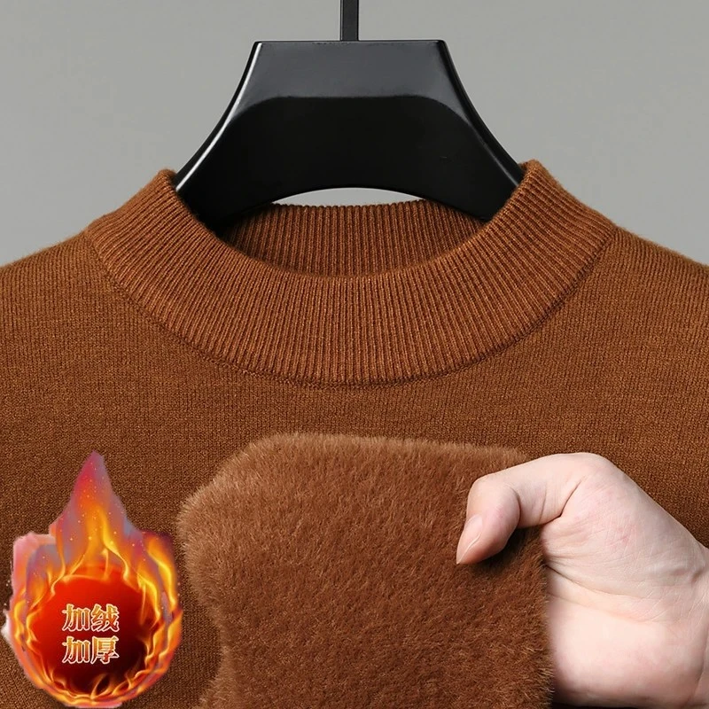 香港专柜【进口水貂毛羊绒衫】秋冬轻奢男士一体绒加厚毛衣防寒保暖