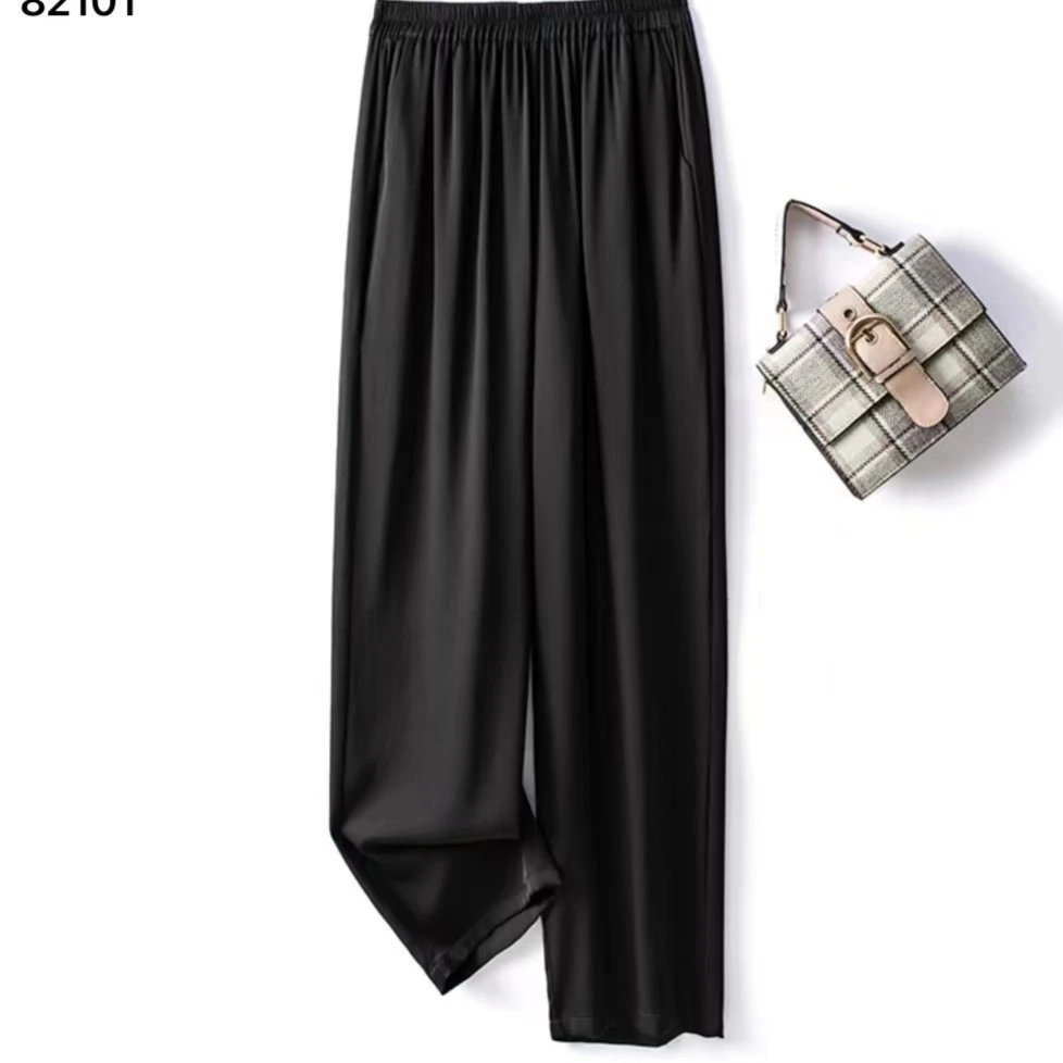 重磅桑蚕丝直筒阔腿裤垂感丝滑面料休闲裤子长裤宽松显瘦透气