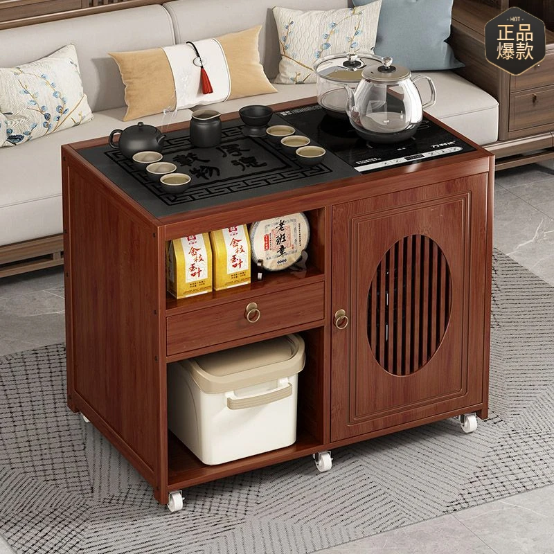 移动茶桌小茶台烧水壶一体家用茶水柜非实木茶车客厅茶几沙发边几