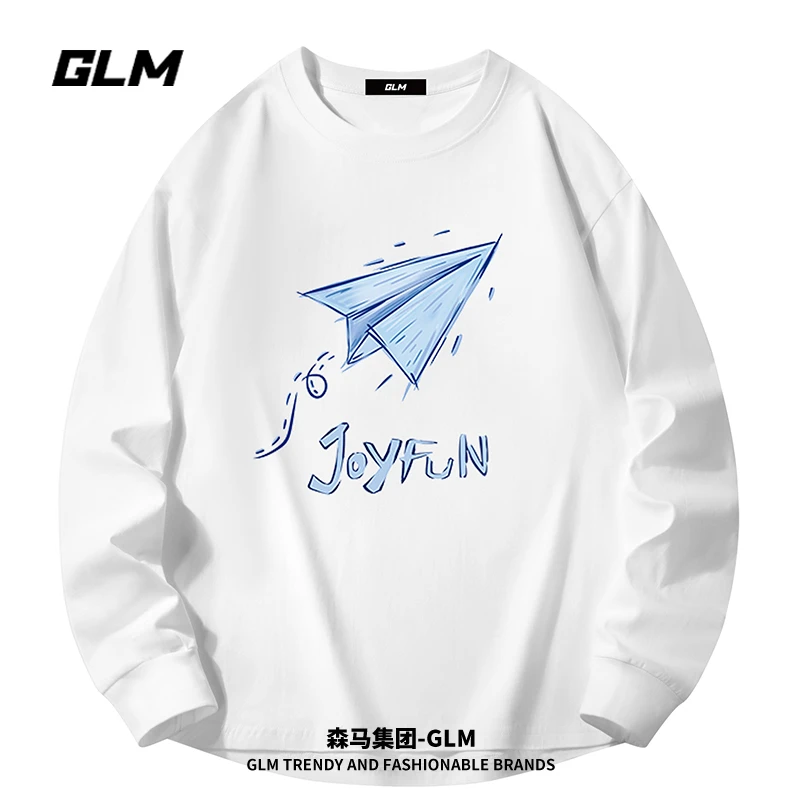 集团品牌GLM纯棉长袖t恤衫男式衣服重磅宽松高端轻奢潮牌品质男装