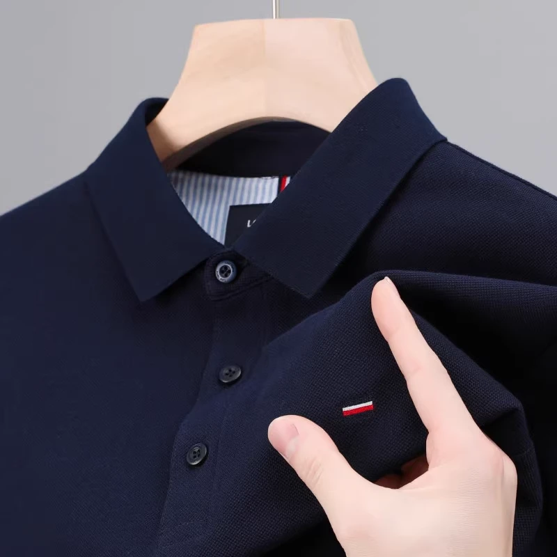 皮尔卡丹短袖男恤下摆开叉純棉衫高档商务翻领绣花