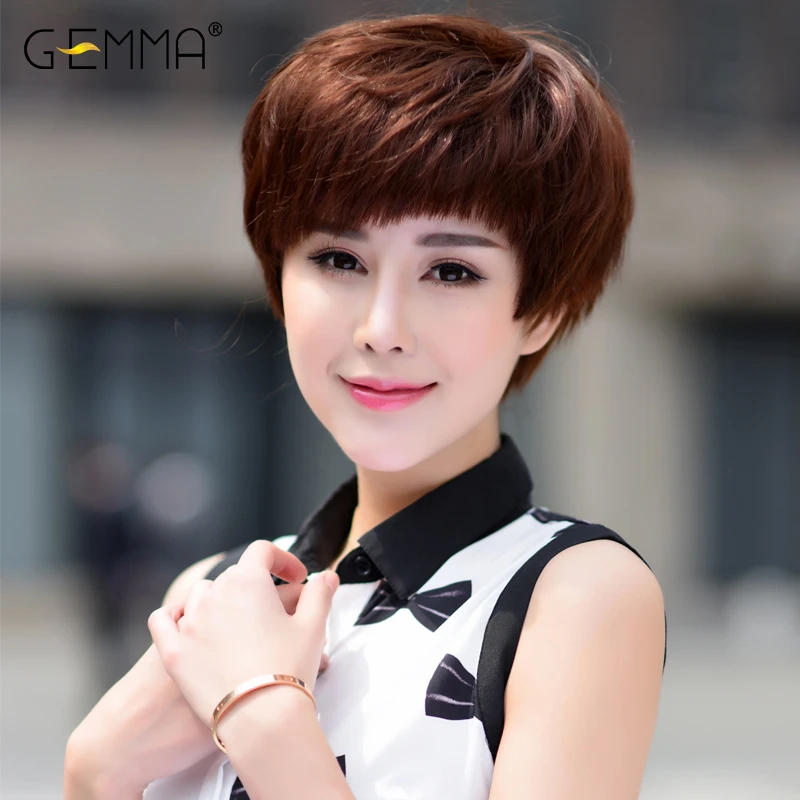 假发女短发发丝时尚女士蓬松纹理造型假发头套式全真发真人发丝