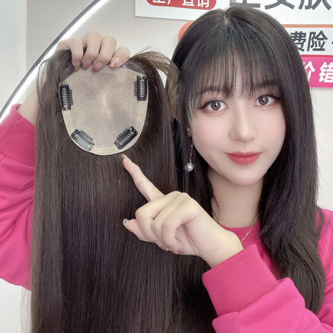 【轻薄款】高档递针头顶无痕一片式遮白发真人发丝假发女士补发片