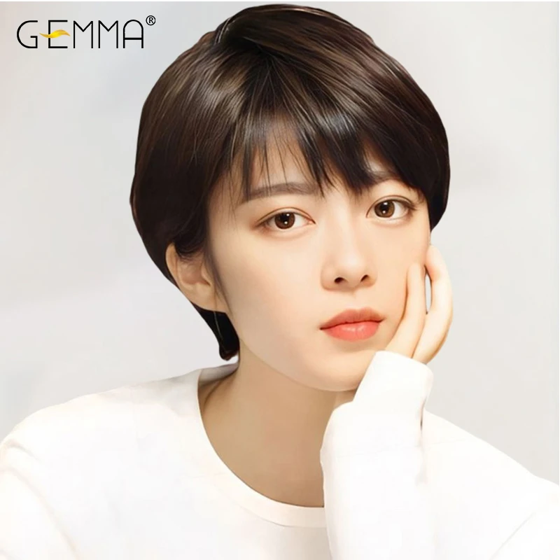 真发全真自然头皮假发女短发真人发丝时尚仿真新款短发女全头套
